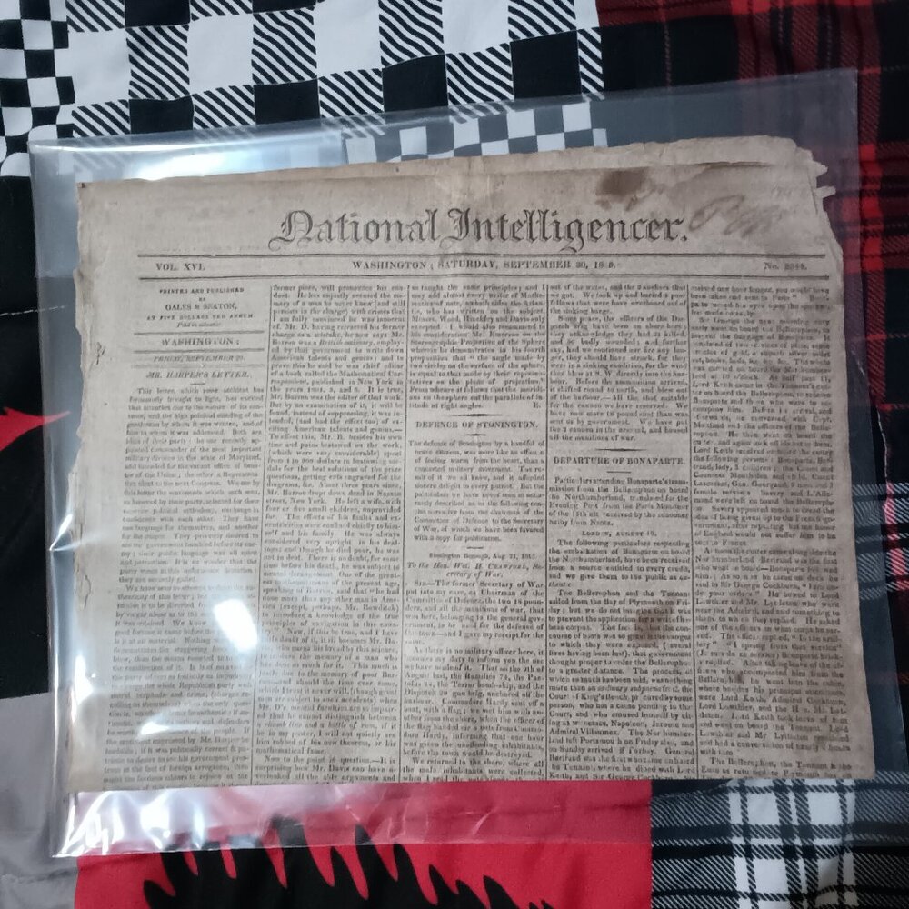 Original Newspaper from 1815 National intelligencer
